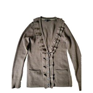 Banana Republic Womens Merino Wool Ruffle Size Large Brown Cardigan With Pockets